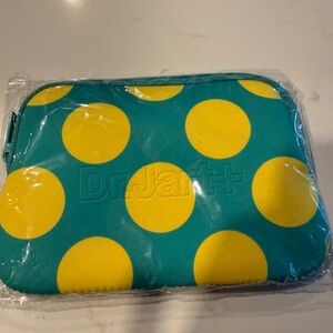 Dr. Jart+ Teal and Yellow Polka Dot Pouch